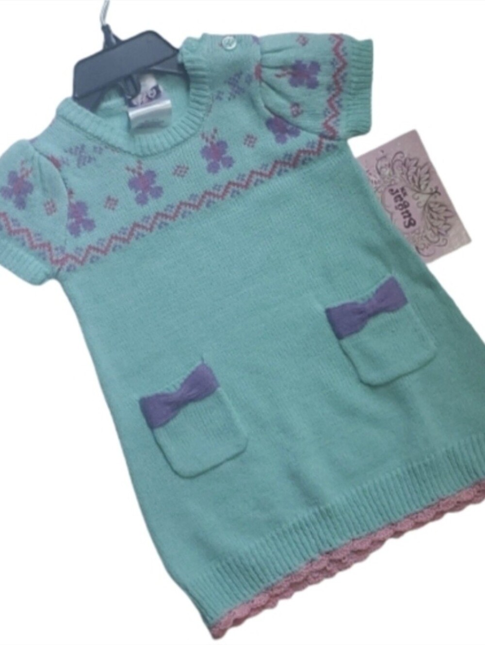 Baby Girl Dress With Hand Crocheted Pink Fancy Lace-12M